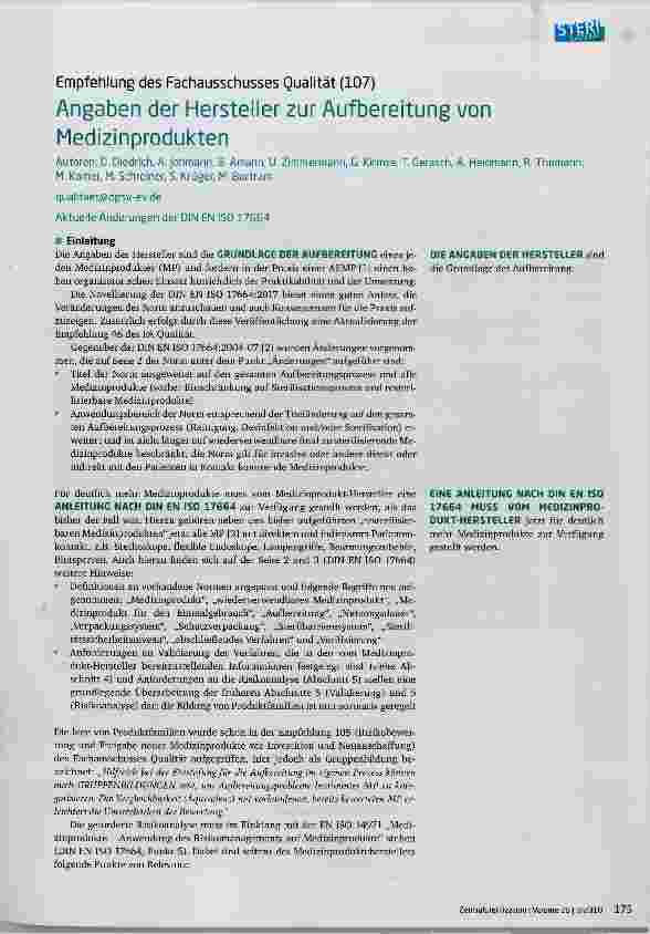 Vorschauseite 1: Angaben der Hersteller zur Aufbereitung von Medizinprodukten