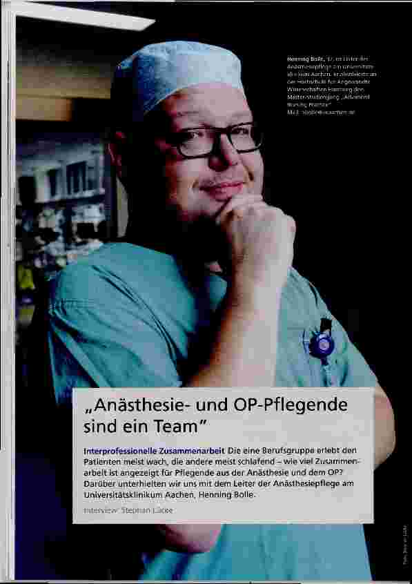 Vorschauseite 1: Anästhesieund OP-Pflegende sind ein Team