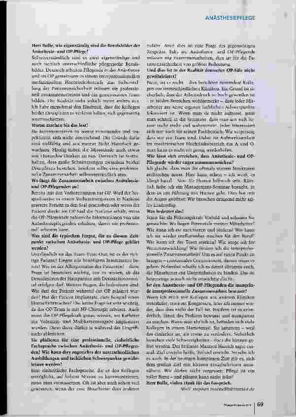 Vorschauseite 2: Anästhesieund OP-Pflegende sind ein Team