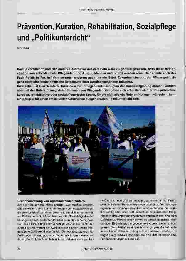 Vorschauseite 1: Prävention, Kuration, Rehabilitation, Sozialpflege und „Politikunterricht“
