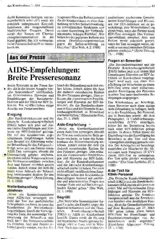 Vorschauseite 2: Krankenhäuser schwer betroffen Referentenentwurf zum Gesundheits-Reformgesetz/Presseerklärung der DKG