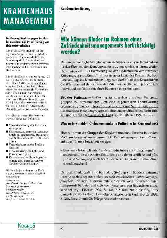 Vorschauseite 1: Wie können Kinder im Rahmen eines Zufriedenheitsmanagements berücksichtigt werden?