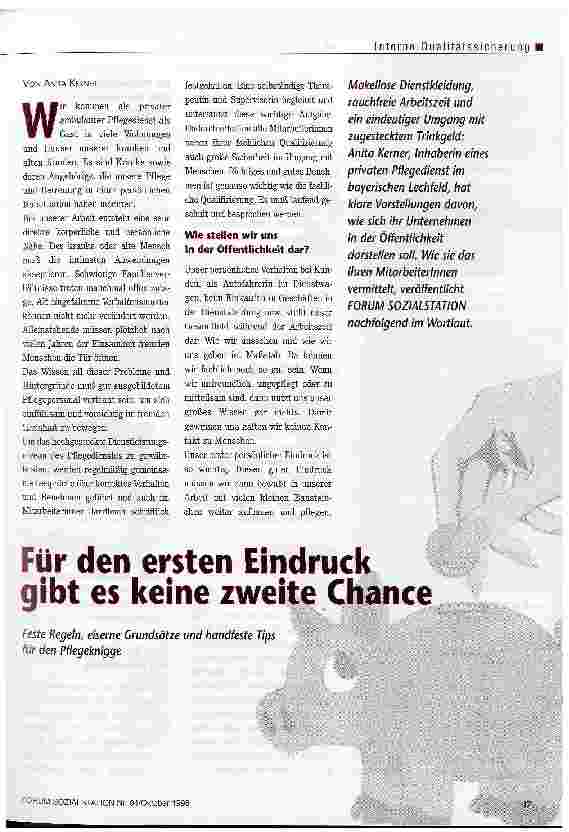 Vorschauseite 1: Für den ersten Eindruck gibt es keine zweite Chance Feste Regeln, eiserne Grundsätze und handfeste Tips für den Pflegeknigge