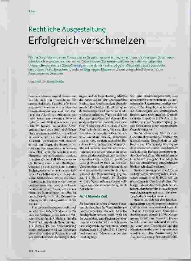 Vorschauseite 1: Rechtliche Ausgestaltung Erfolgreich verschmelzen