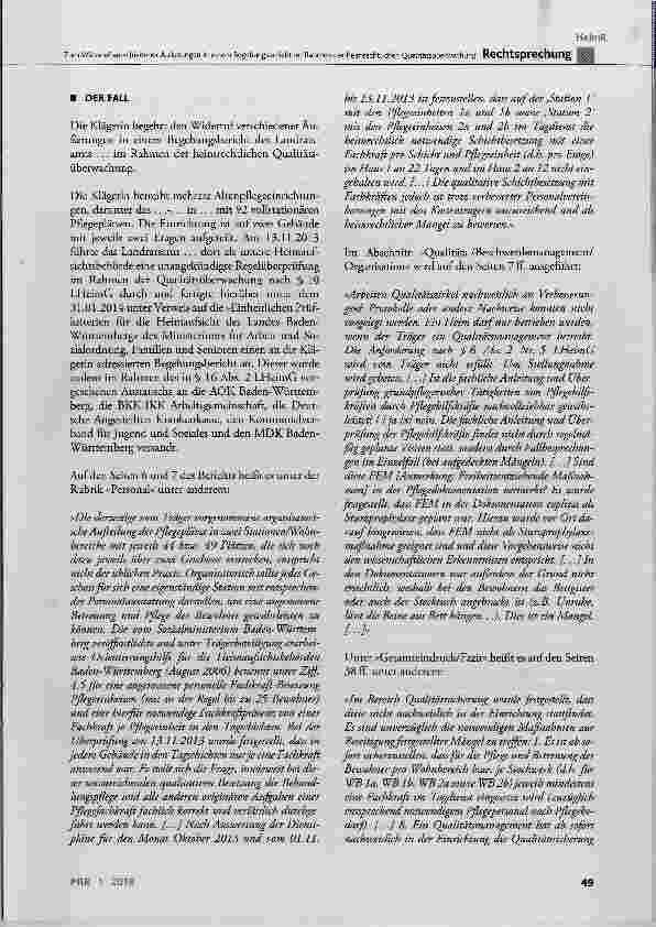 Vorschauseite 2: Zum Widerruf verschiedener Äußerungen in einem Begehungsbericht im Rahmen der heimrechtlichenQualitätsüberwachung