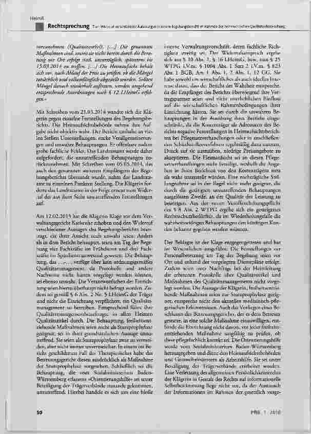 Vorschauseite 3: Zum Widerruf verschiedener Äußerungen in einem Begehungsbericht im Rahmen der heimrechtlichenQualitätsüberwachung