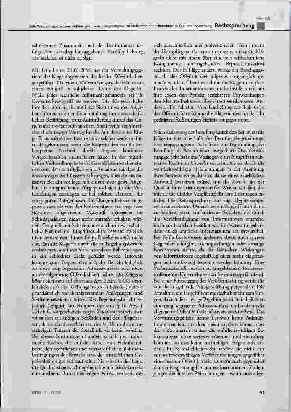 Vorschauseite 4: Zum Widerruf verschiedener Äußerungen in einem Begehungsbericht im Rahmen der heimrechtlichenQualitätsüberwachung