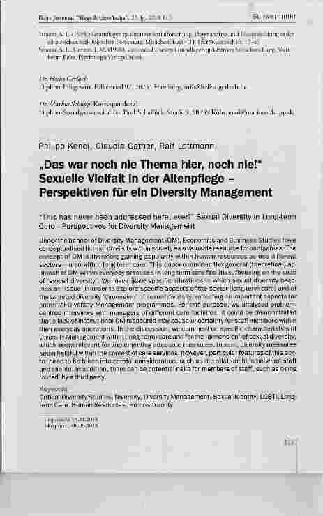 Vorschauseite 1: Das war noch nie Thema hier, noch nie!“ Sexuelle Vieifait in der Aitenpfiege Perspektiven für ein Diversity Management