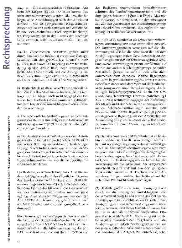 Vorschauseite 4: Dauer der wöchentlichen Ausbildungszeit gemäß § 8 Abs. 1 MTV Schüler -Auslegung des Begriffs »Bestimmungen«