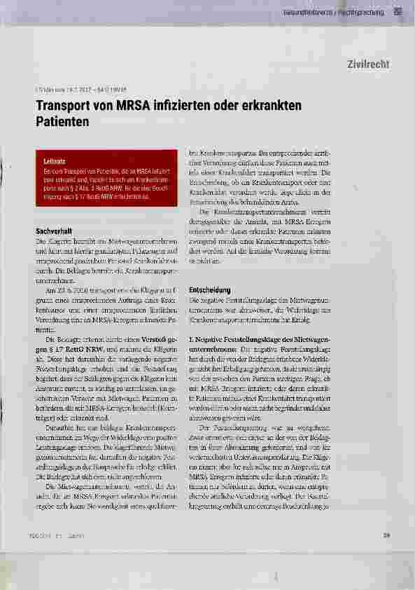 Vorschauseite 1: Transport von MRSA infizierten oder erkrankten Patienten