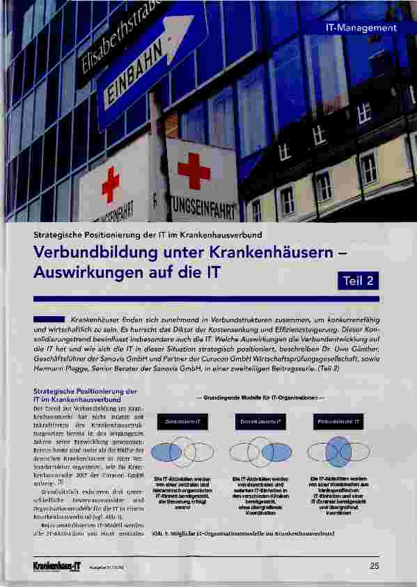 Vorschauseite 1: Verbundbildung unter Krankenhäusern Auswirkungen auf die IT Teil 2