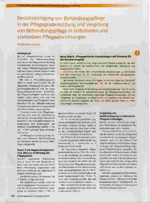 Vorschauseite 1: Berücksichtigung von Behandiungspflege in der Pflegegradermittlung und Vergütung von Behandiungspflege in ambuianten und stationären Pflegeeinrichtungen