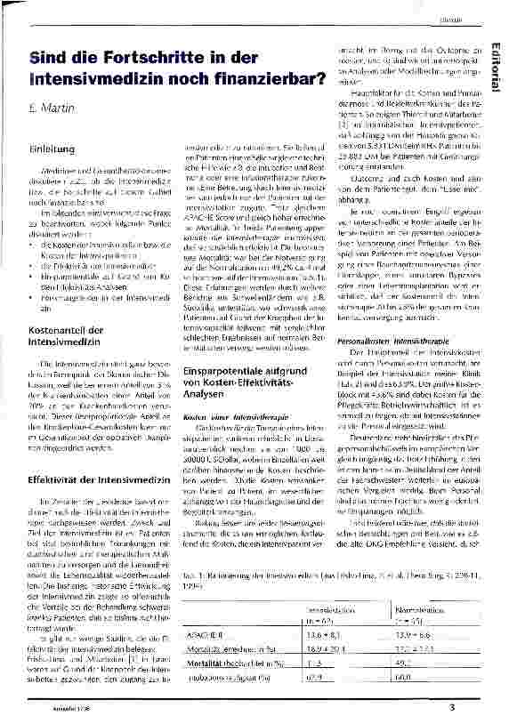 Vorschauseite 1: Sind die Fortschritte in der Intensivmedizin noch finanzierbar?