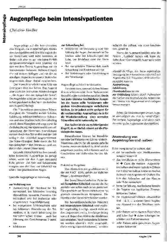Vorschauseite 1: Augenpflege beim Intensivpatienten