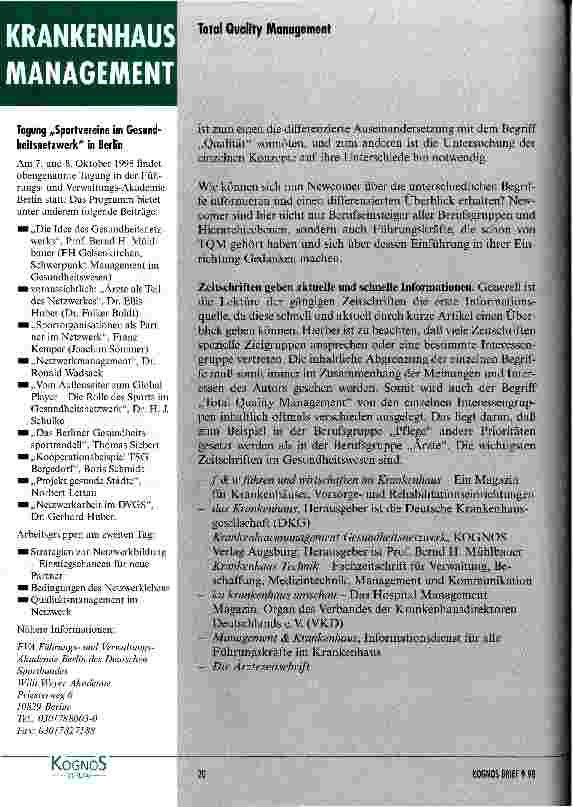 Vorschauseite 2: Informationsmöglichkeiten für Newcomer im Total Quality Management