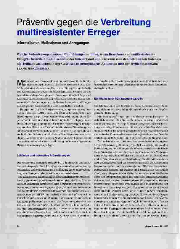 Vorschauseite 1: Präventiv gegen die Verbreitung multiresistenter Erreger