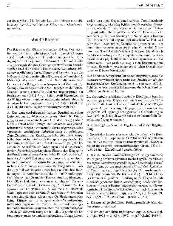Vorschauseite 3: Krankheitsbedingte Kündigung — dauerhafte Arbeitsunfähigkeit