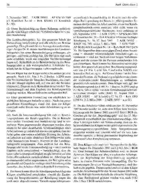 Vorschauseite 5: Krankheitsbedingte Kündigung — dauerhafte Arbeitsunfähigkeit