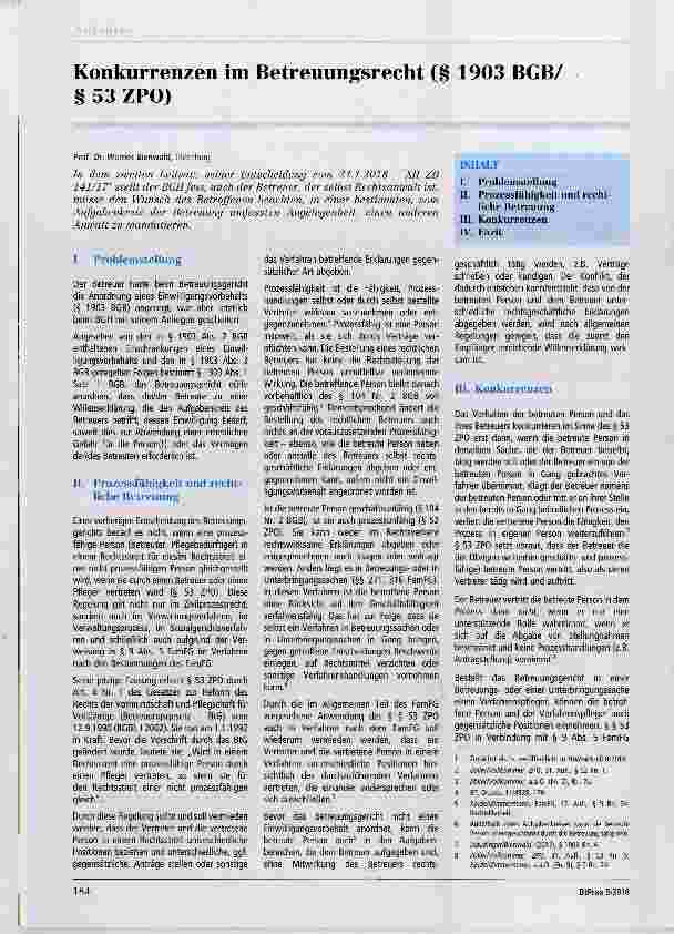 Vorschauseite 1: Konkurrenzen im Betreuungsrecht (§ 1903 BGB/ § 53 ZPO)