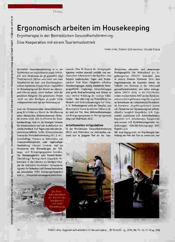 Vorschauseite 1: Ergonomisch arbeiten im Housekeeping Ergotherapie in der Betrieblichen Gesundheitsförderung: Eine Kooperation mit einem Tourismusbetrieb