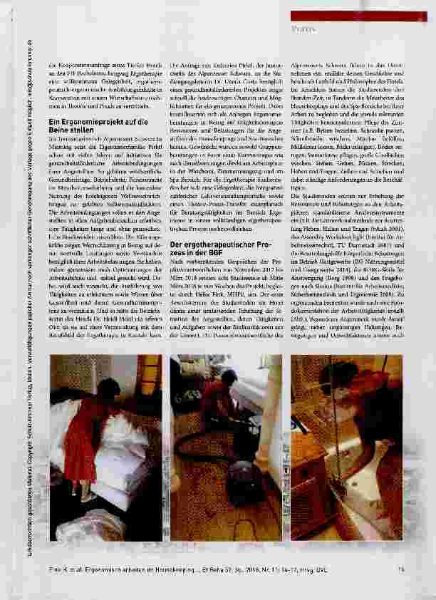 Vorschauseite 2: Ergonomisch arbeiten im Housekeeping Ergotherapie in der Betrieblichen Gesundheitsförderung: Eine Kooperation mit einem Tourismusbetrieb
