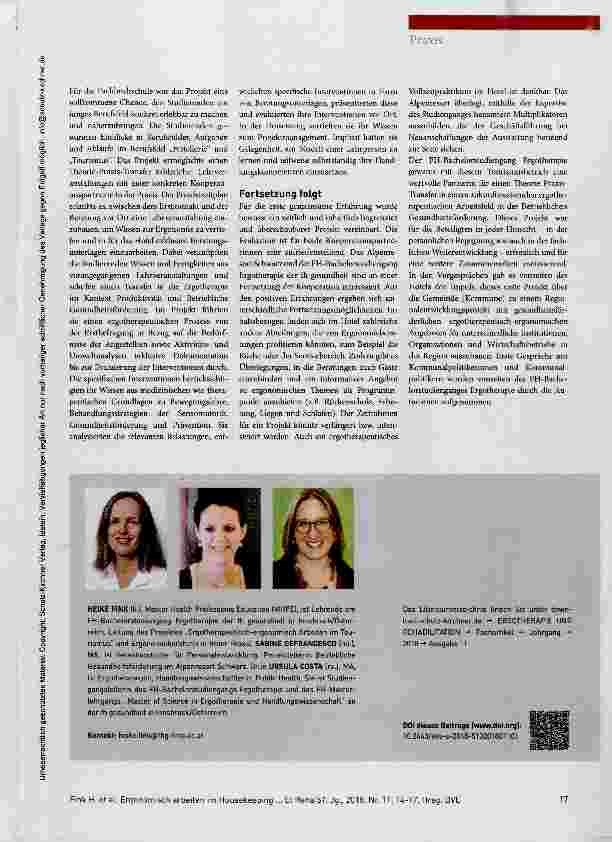 Vorschauseite 4: Ergonomisch arbeiten im Housekeeping Ergotherapie in der Betrieblichen Gesundheitsförderung: Eine Kooperation mit einem Tourismusbetrieb