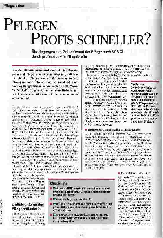 Vorschauseite 1: Pflegen Profis schneller? Überlegungen zum Zeitaufwand der Pflege nach SGB XI durch professionelle Pflegekräfte