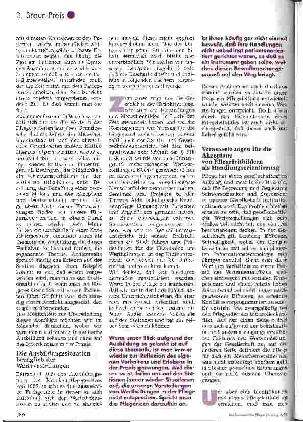 Vorschauseite 4: B. Braun-Preis 97 Werte im Pflegerischen Handlungsfeld 9. Platz für Schulen im Sozialund Gesundheitswesen