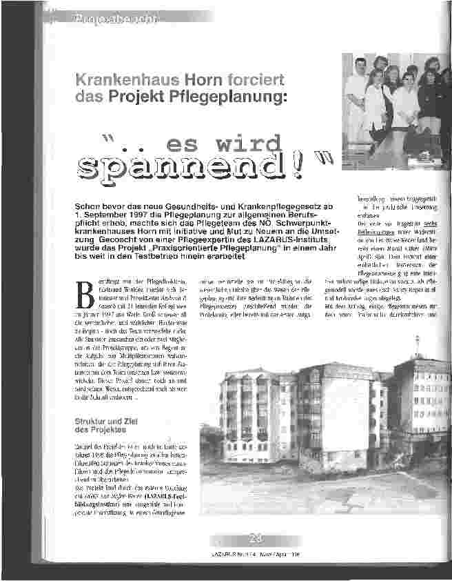 Vorschauseite 1: ... es wird spannend! Krankenhaus Horn forciert das Projekt Pflegeplanung