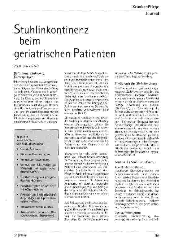 Vorschauseite 1: Stuhlinkontinenz beim geriatrischen Patienten