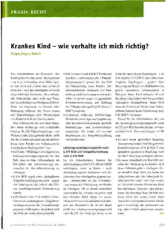 Vorschauseite 1: Krankes Kind - wie verhalte ich mich richtig?