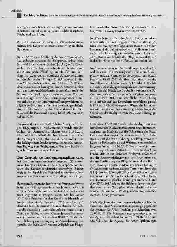Vorschauseite 2: Zur ordentlichen Kündigung eines Betriebsratsmitglieds wegen Betriebsstilllegung Anhörung des Betriebsrats nach § 102 BetrVG