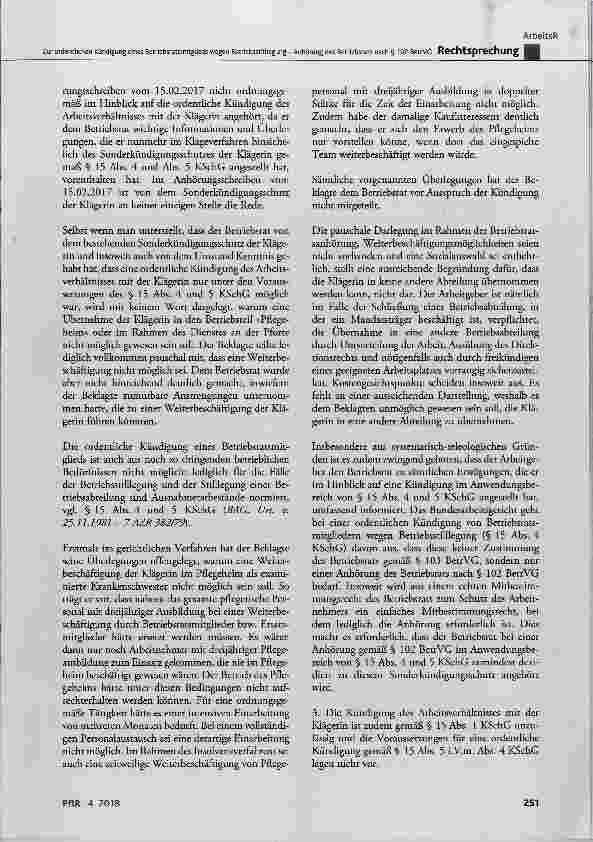 Vorschauseite 5: Zur ordentlichen Kündigung eines Betriebsratsmitglieds wegen Betriebsstilllegung Anhörung des Betriebsrats nach § 102 BetrVG