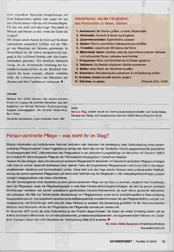 Vorschauseite 3: Tom Kitwood und personzentrierte Pflege