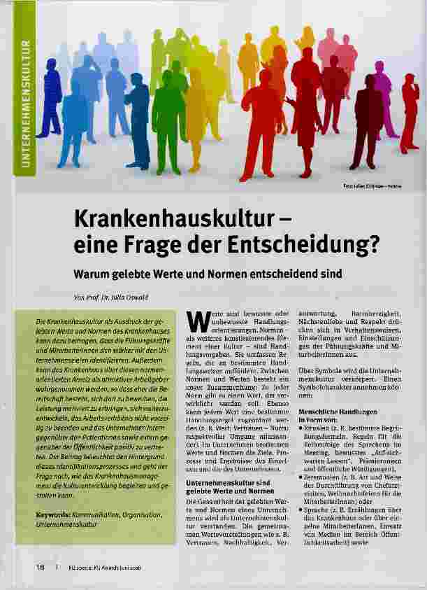 Vorschauseite 1: Krankenhauskultur - eine Frage der Entscheidung?
