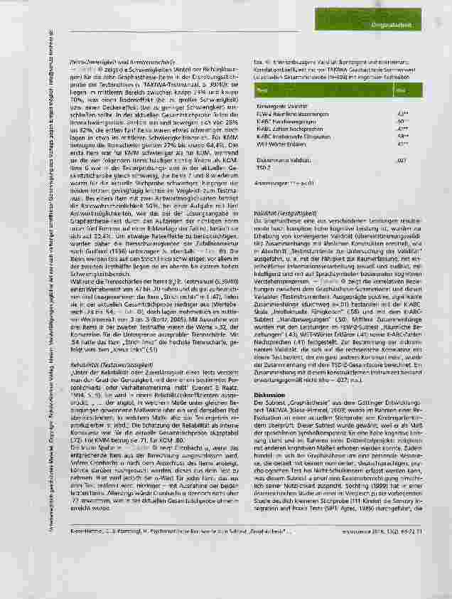 Vorschauseite 6: Psychometrische Kennwerte zum Subtest „Graphästhesie aus dem Göttinger Entwicklungstest der Taktil-Kinästhetischen Wahrnehmung (TAKIWA). Eine empirische Untersuchung an einer aktu…