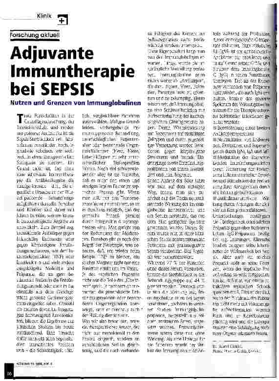 Vorschauseite 1: Adjuvante Immuntherapie bei SEPSIS