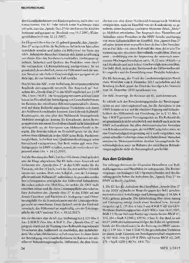 Vorschauseite 2: Krankenversicherung - Aufnahme eines Hilfsmittels in das Hilfsmittelverzeichnis - Notwendigkeit zur (nur ausnahmsweisen oder regelmäßigen) Befriedigung von Grundbedürfnissen - Han…