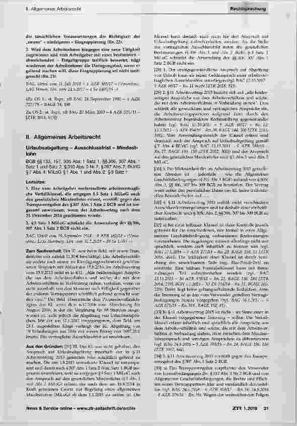 Vorschauseite 1: Urlaubsabgeltung Ausschlussfrist Mindestlohn