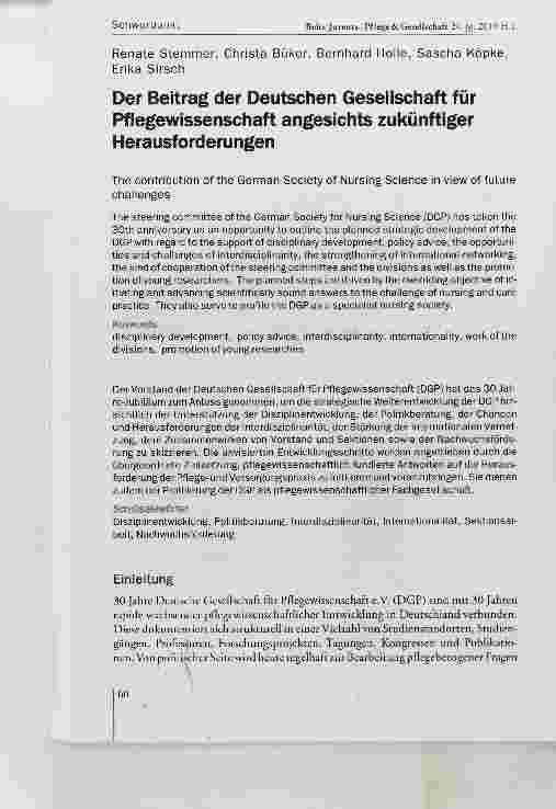 Vorschauseite 1: Der Beitrag der Deutschen Gesellschaft für Pflegewissenschaft angesichts zukünftiger Herausforderungen