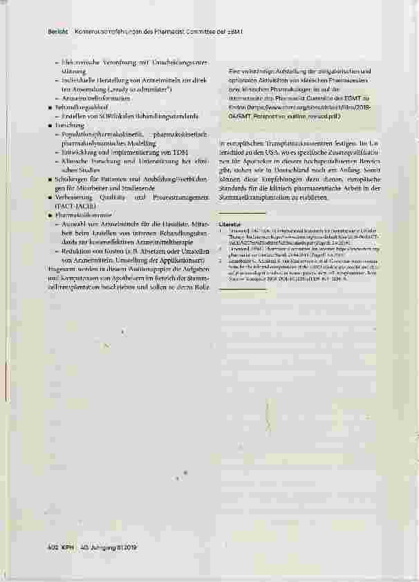 Vorschauseite 2: Aufgaben und Kompetenzen von klinischen Pharmazeuten und klinischen Pharmakologen in der hämatopoetischen Stammzelltransplantation