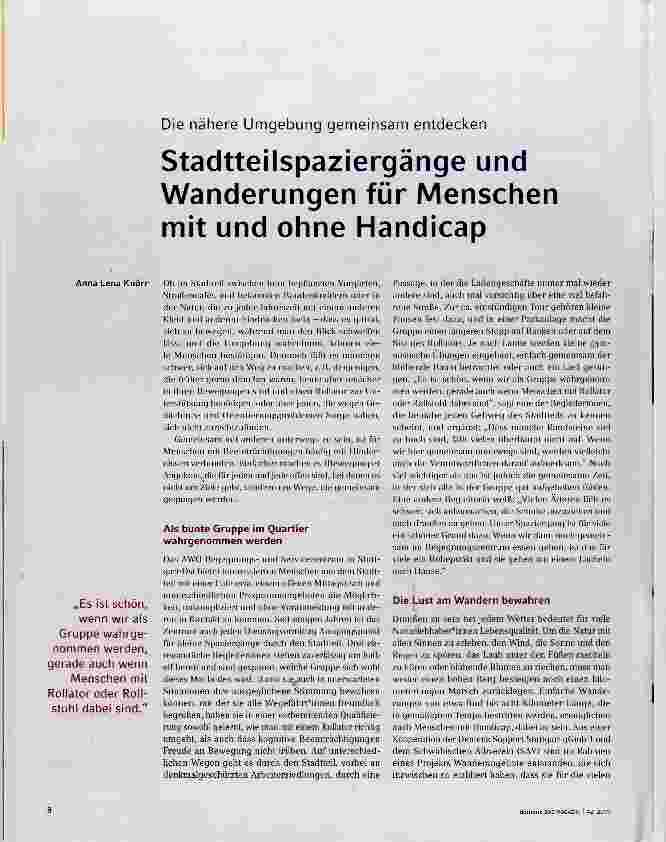 Vorschauseite 1: Die nähere Umgebung gemeinsam entdecken Stadtteilspaziergänge und Wanderungen für Menschen mit und ohne Handicap