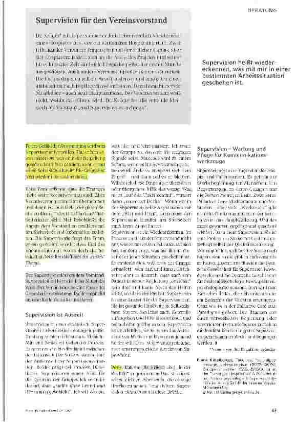 Vorschauseite 3: Supervision in der Hospizund PalliativarbeitBrücke in die Realität