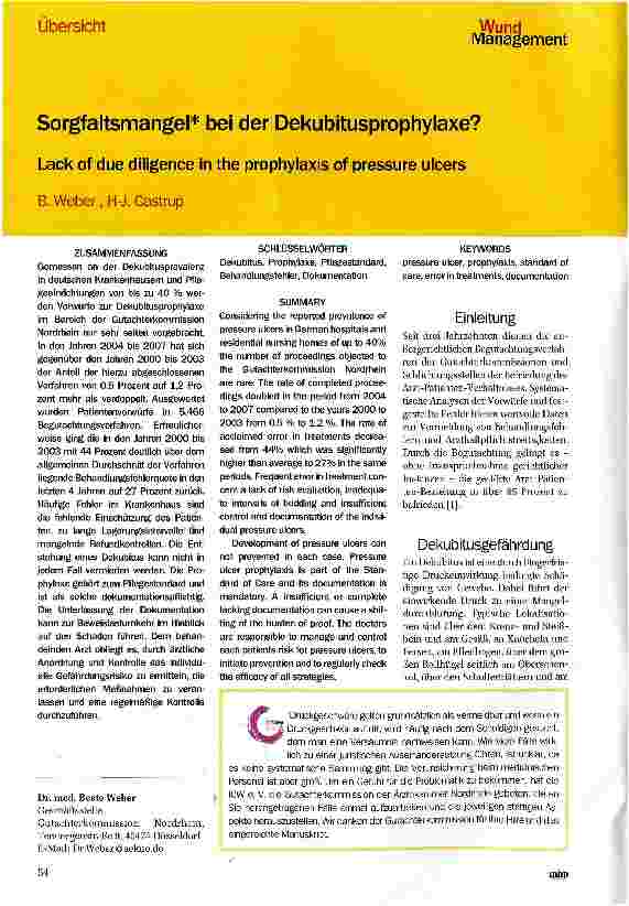 Vorschauseite 1: Sorgfaltsmangel bei der Dekubitusprophylaxe