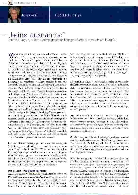 Vorschauseite 1: keine ausnahmeVeränderungen in der österreichischen krankenpflege in den jahren 1938/39