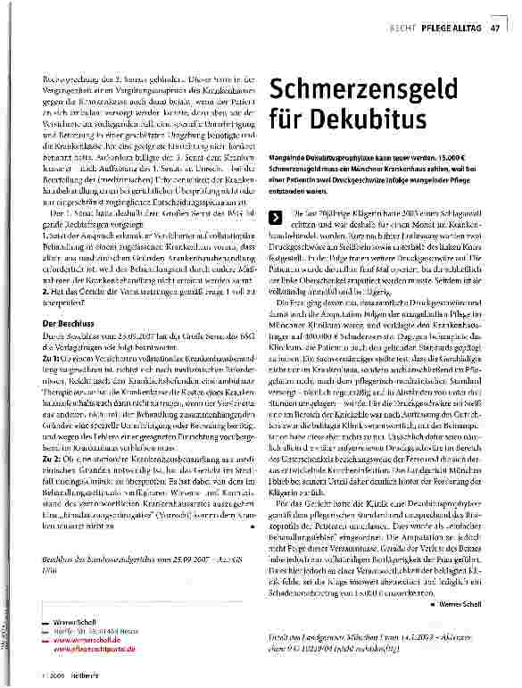 Vorschauseite 1: Schmerzensgeld für Dekubitus