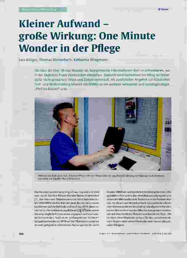 Vorschauseite 1: Kleiner Aufwand - große Wirkung: One Minute Wonder in der Pflege