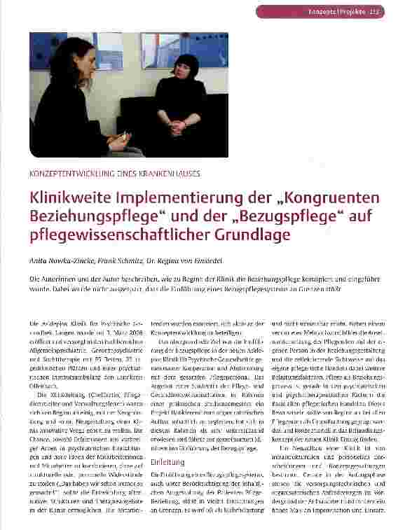 Vorschauseite 1: Klinikweite Implementierung der „Kongruenten Beziehungspflege und der „Bezugspflege auf pflegewissenschaftlicher Grundlage