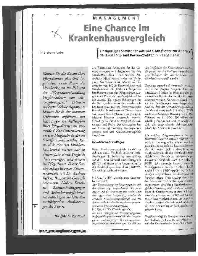 Vorschauseite 1: Eine Chance im Krankenhausvergleich