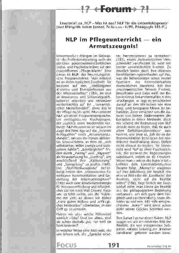 Vorschauseite 1: NLP im Pflegeunterricht - ein Armutszeugnis!